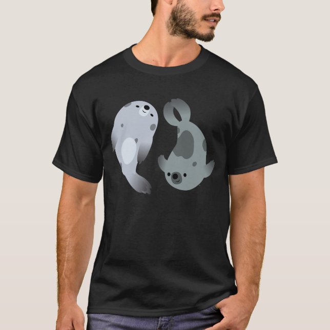 Två Cute Playof Tecknad Harp Sälar T-Shirt (Framsida)