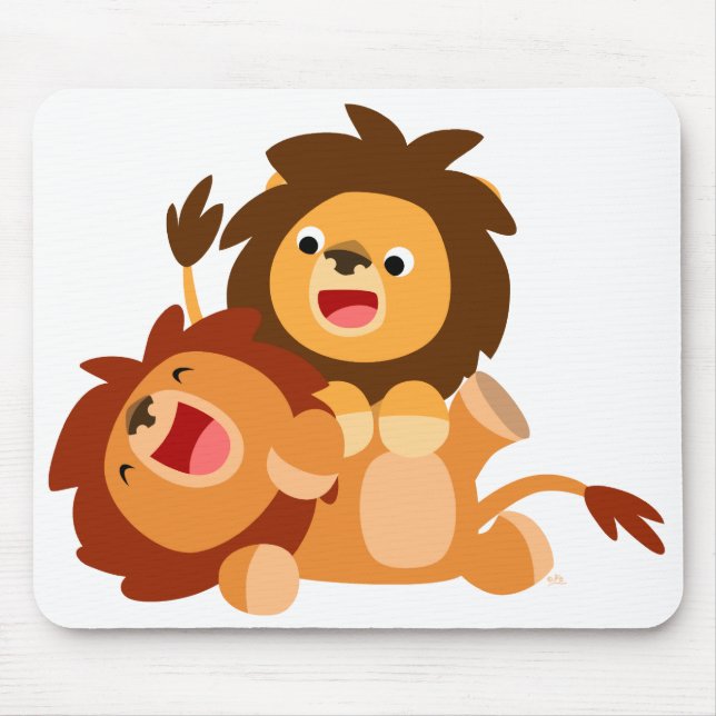 Två Cute Playof Tecknad Lejon Mousepad Musmatta (Framsidan)