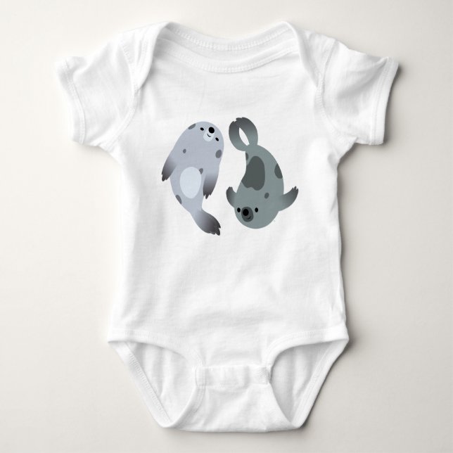 Två Cute PlayTecknad Harp Sälar Baby Bodykostym T-shirt (Framsida)