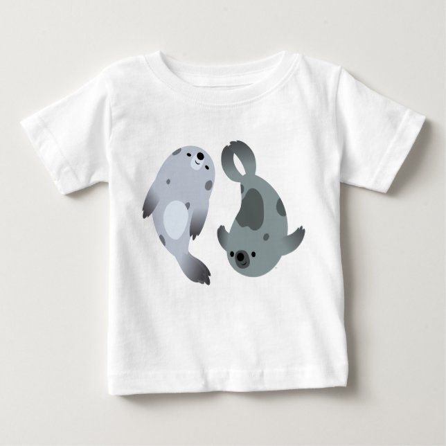 Två Cute PlayTecknad Harp Sälar Baby T-Shirt (Framsida)