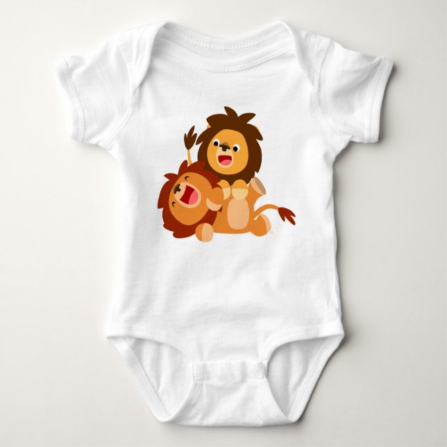 Två Cute PlayTecknad Lejon Baby Creeper Tee (Framsida)