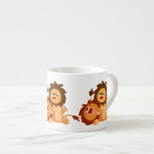 Två Cute PlayTecknad Lejon Espresso Mugg Espressomugg