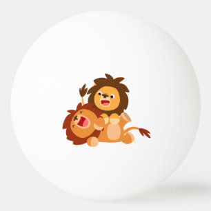 Två Cute PlayTecknad Lejon Ping Pong Boll