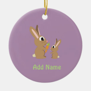 Två Cute Rabbits som delar morot Julgransprydnad Keramik