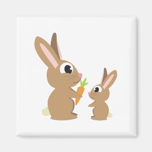 Två Cute Rabbits som delar morot Magnet