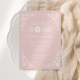 Två Cute Rosa Daisy Blommigt Boho Birthday Inbjudningar