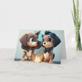 Två Cute, små valpar som firar en födelsedag Tack Kort