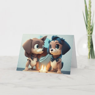 Två Cute, små valpar som firar en födelsedag Tack Kort