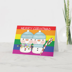 Två Cute Snögubbar Gay pride jul Helgkort