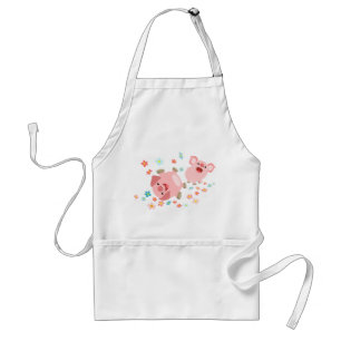 Två Cute Tecknad Grisar i Vår Apron Förkläde