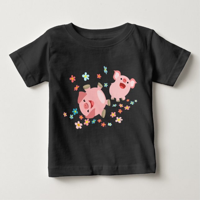 Två Cute Tecknad Grisar i Vår Baby T-Shirt (Framsida)