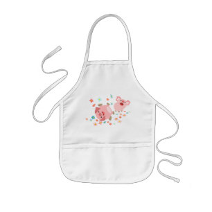 Två Cute Tecknad Grisar i Vår Barn Apron Barnförkläde