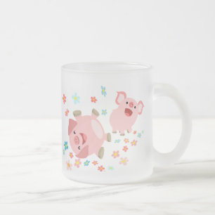 Två Cute Tecknad Grisar i Vår, frostat Mugg
