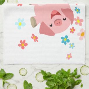 Två Cute Tecknad Grisar i Vår Kitchen Towel Kökshandduk