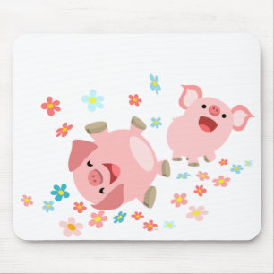 Två Cute Tecknad Grisar i Vår Mousepad Musmatta