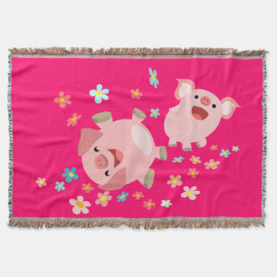 Två Cute Tecknad Grisar i Vår Throw Blanket Mysfilt