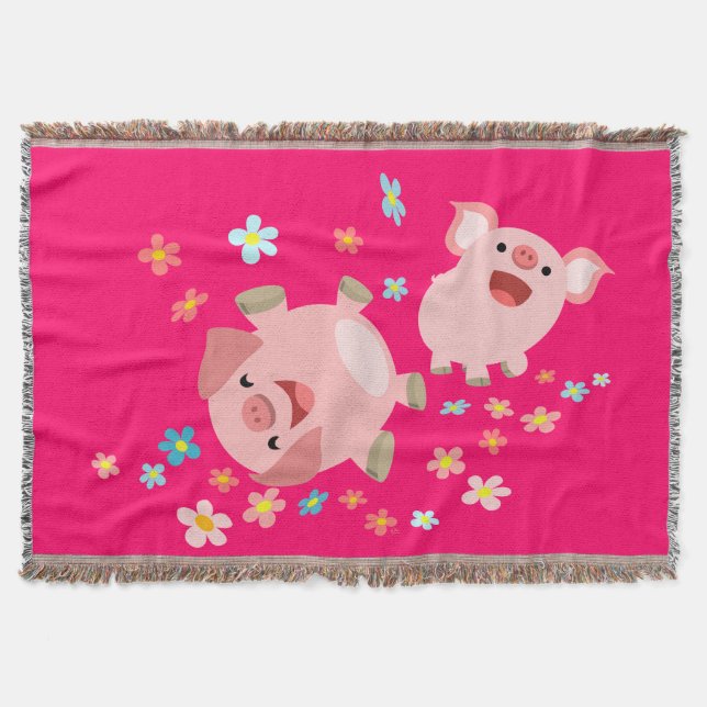 Två Cute Tecknad Grisar i Vår Throw Blanket Mysfilt (Framsidan)