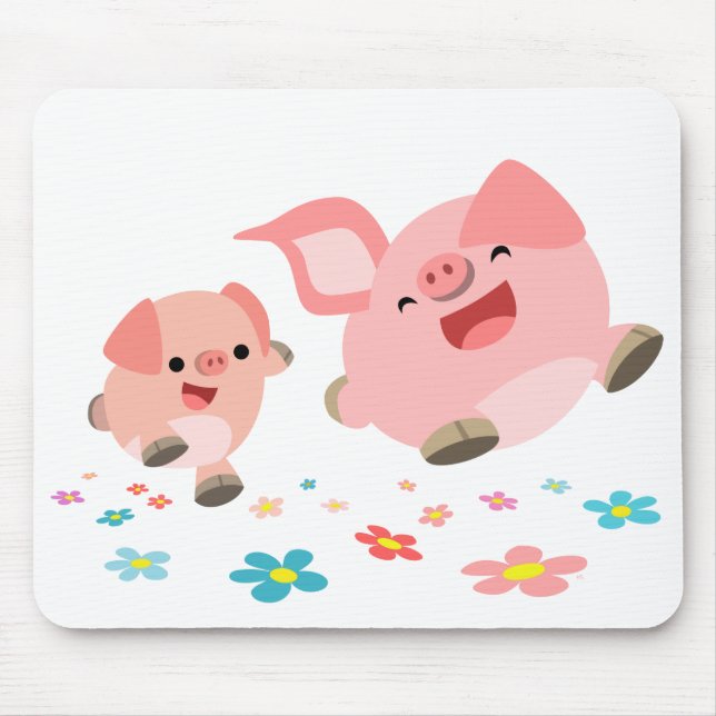 Två Cute Tecknad Grisar Mousepad, Vår! Musmatta (Framsidan)