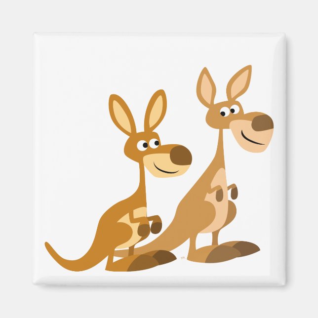 Två Cute Tecknad Kangaroos Magnet (Framsidan)