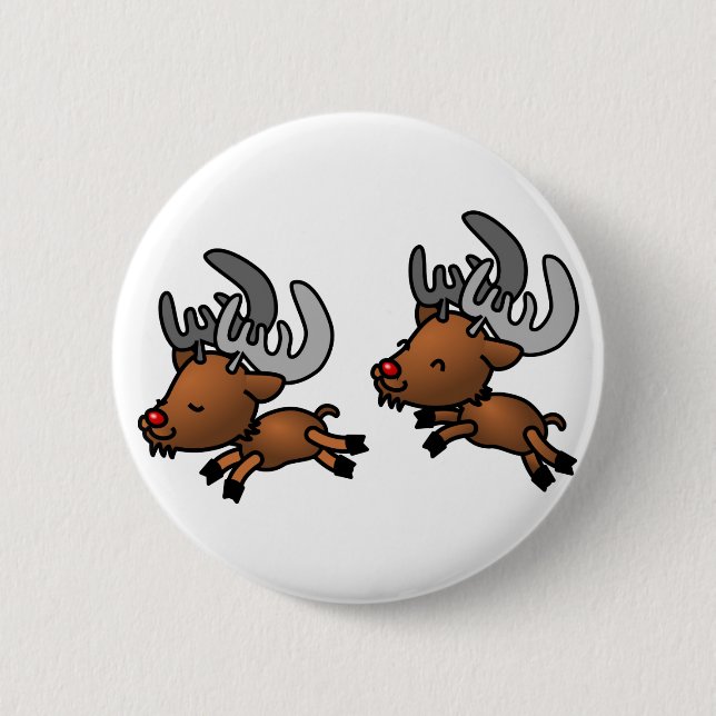 Två Cute Tecknad Reindeer/Caribbean Knapp (Framsida)
