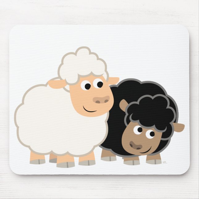 Två Cute Tecknad Sheep Mousepad Musmatta (Framsidan)