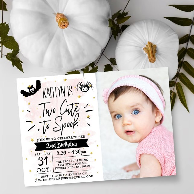 Två cute till Spook Girls Halloween 2:a födelsedag Inbjudningar (Skapare uppladdad)