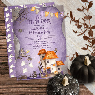 Två cute till Spook Halloween 2:a födelsedagen Par Inbjudningar