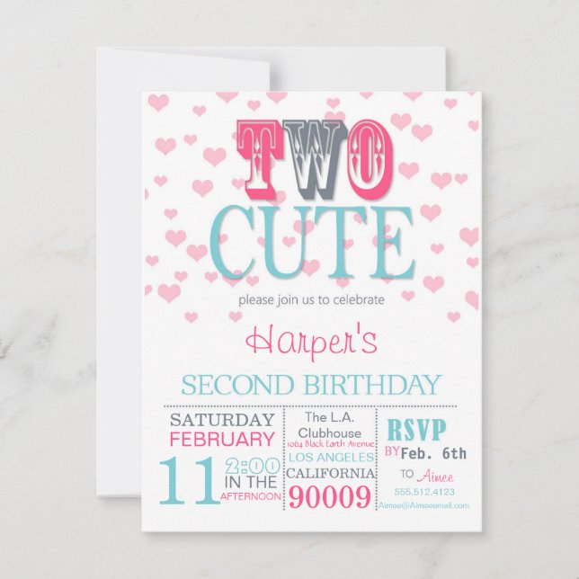 Två Cute Valentines dag 2:a födelsedagsinbjudan Inbjudningar (Framsida)