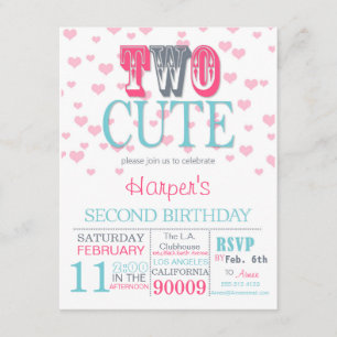Två Cute Valentines dag 2:a födelsedagsinbjudan Inbjudningar