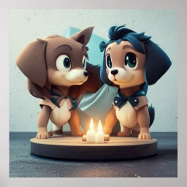 Två Cute-valpar som firar en födelsedag Poster