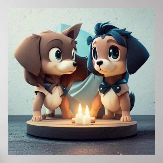 Två Cute-valpar som firar en födelsedag Poster (Framsidan)