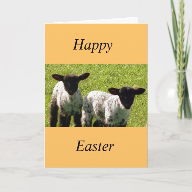 Två Cute Vår Lambs Påsk-kort Helgkort (Framsida)