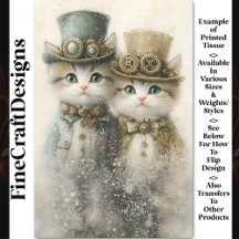 Två Cute Victorian Steampunk Kittens CA3 Decoupage