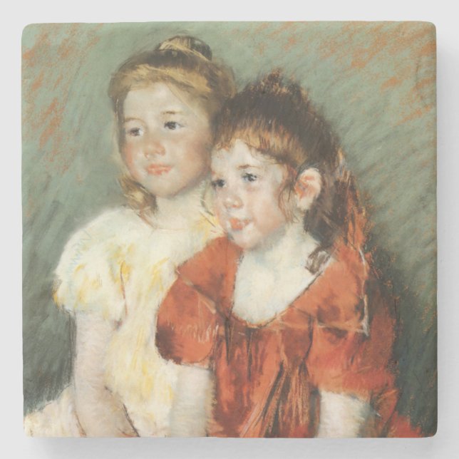 Två Cute Young Girls (av Mary Cassatt) Stenunderlägg (Framsidan)