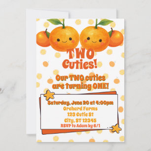 Två Cuties twin Clementine-födelsedag Inbjudningar