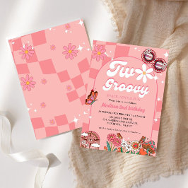 Två daisy i groovy-blomman Retro Groovy 2:a födels Inbjudningar