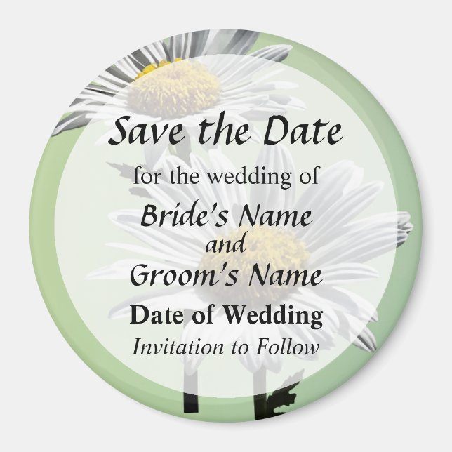 Två Daisy i Sunshine sparar datumet Magnet (Framsidan)