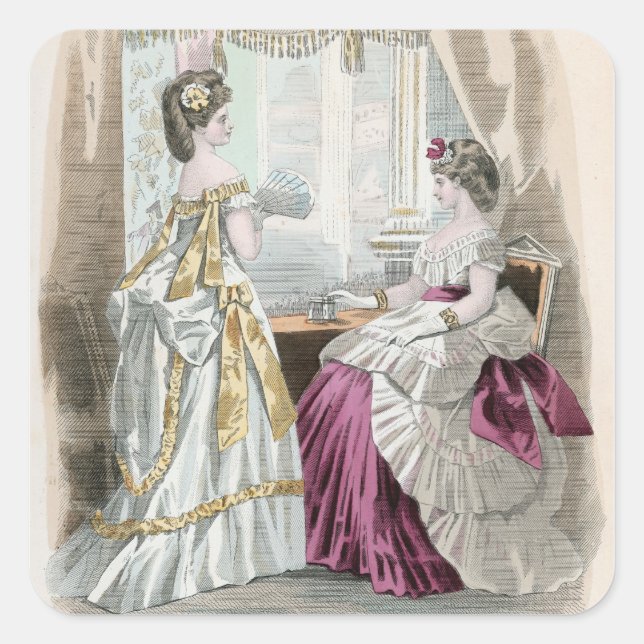 Två Dam Fyrkantigt Klistermärke (Framsida)