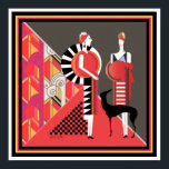 Två Dam med Hund Art Deco Poster 12 x 12<br><div class="desc">Mycket färgstark Art Deco-utskrift av Två Dam med en Poster Hund. Åtgärder 12 x 12</div>