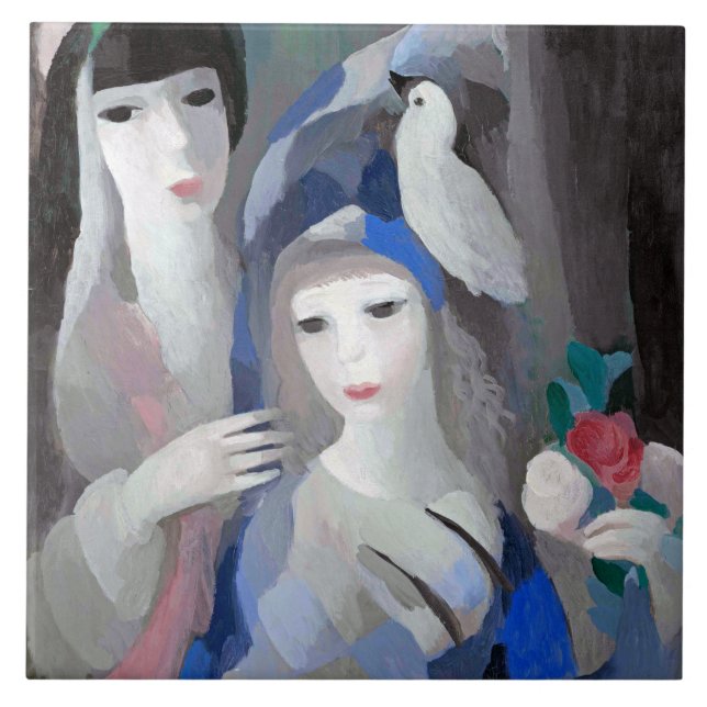 Två Dam och Dove, Marie Laurencin Kakelplatta (Framsidan)