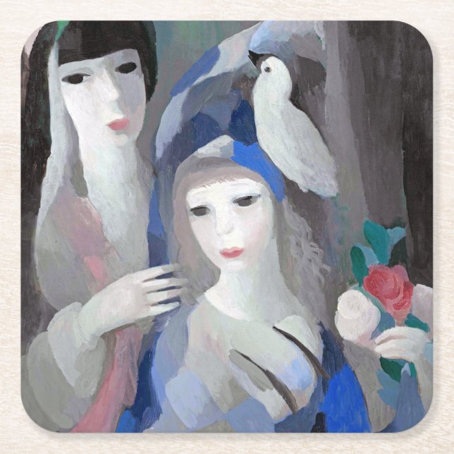 Två Dam och Dove, Marie Laurencin Underlägg Papper Kvadrat (Framsidan)