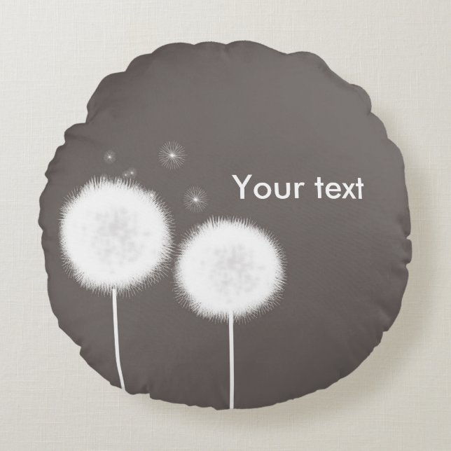 Två Dandelions Taupe Rustic Land Home Rund Kudde (Framsidan)