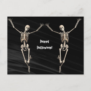 Två dansande Skeletons Black Background Halloween Helg Vykort