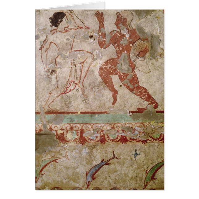 Två dansare och delfiner hälsningskort (Framsidan)