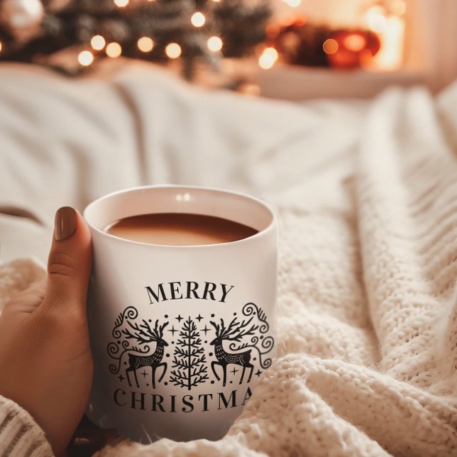 Två Deers God jul Black Kaffemugg (Skapare uppladdad)