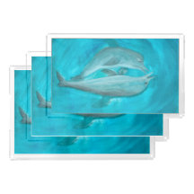 Två delfiner leker vilt och fritt i havet 