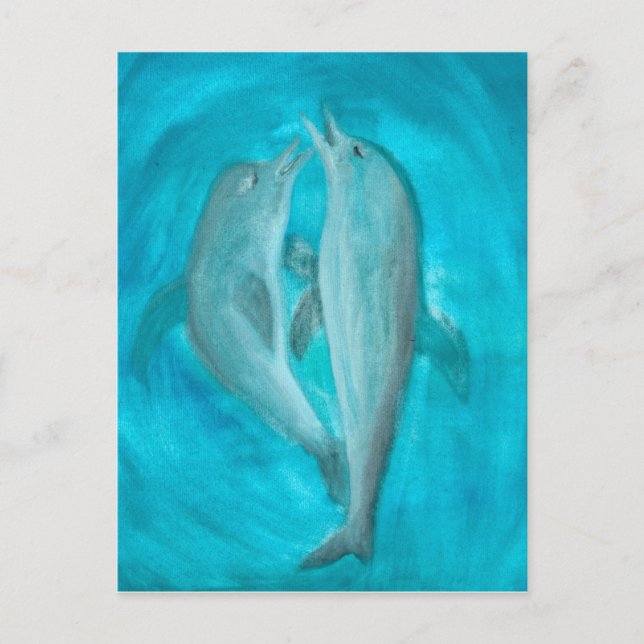 Två delfiner leker vilt och fritt i havet    vykort (Framsida)