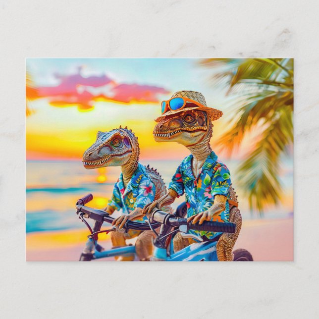 Två Dinos på Sunset Bike Ride Helg Vykort (Framsida)