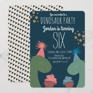 Två dinosaurie födelsedagscupcakes Glitterkonfetti Inbjudningar