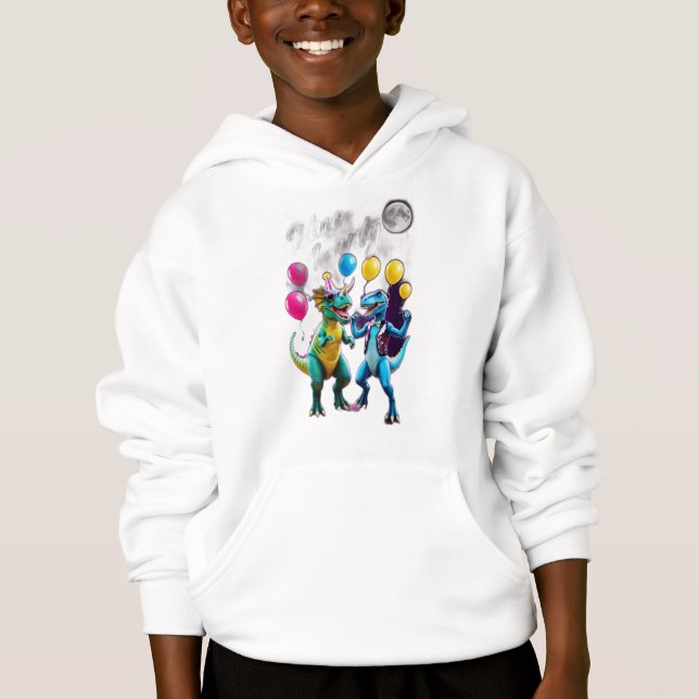 Två dinosaurier dansar som de är vid party. t shirt (Framsida)